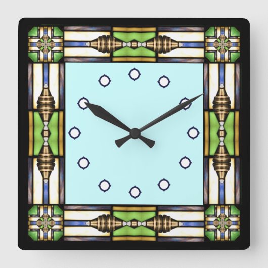 Arts and Crafts Glass Style Wall Clock Quadratische Wanduhr (Vorderseite)