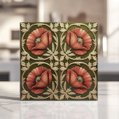 Arts and Crafts Roter Mohn und Olivgrün Fliese