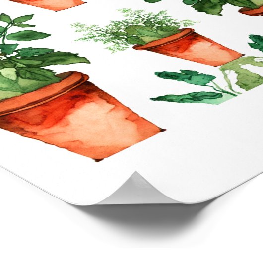 Arts & Crafts Kitchen Herbs Pattern Poster (Ecke)