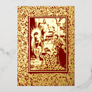 Arts & Crafts Stil 1896 Weihnachts-Nativität Folien Feiertagskarte
