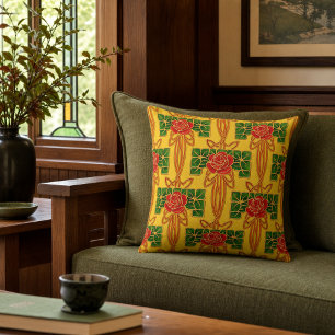 Arts & Crafts-Stil Rosenbusch-Muster Kissen