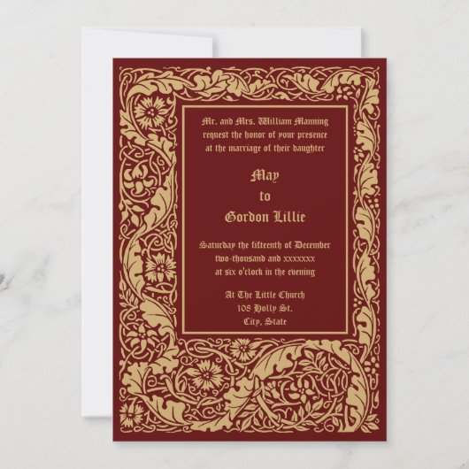 Arts & Crafts Style 1905 Floral Foliage Wedding Einladung (Vorderseite)