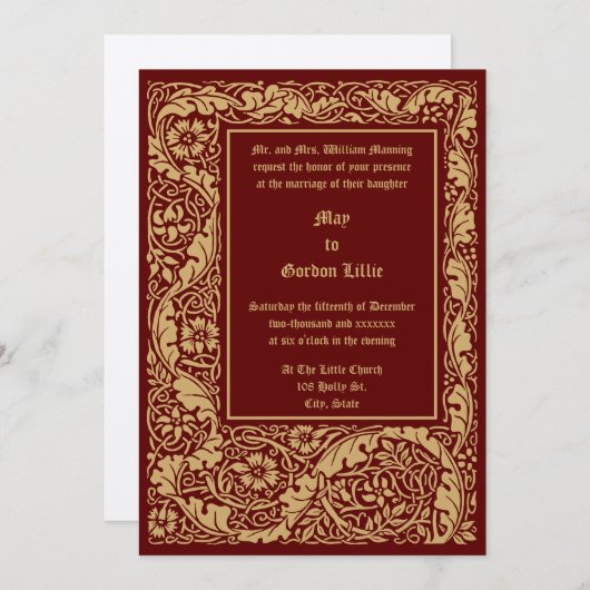 Arts & Crafts Style 1905 Floral Foliage Wedding Einladung (Vorne/Hinten)