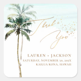 ArtsApp Chic Tropical Paradise Wedding Quadratischer Aufkleber