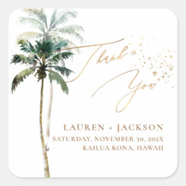 ArtsApp Chic Tropical Paradise Wedding Quadratischer Aufkleber