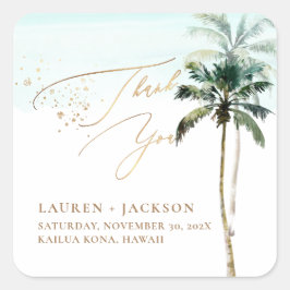 ArtsApp Chic Tropical Paradise Wedding Quadratischer Aufkleber