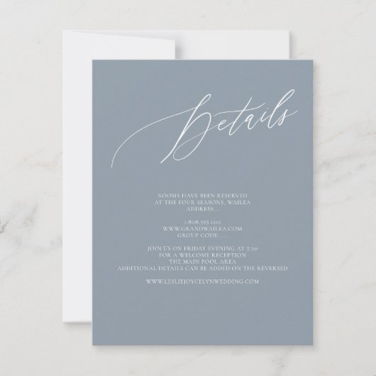 ArtsApp Elegant Dusty Blue Details Kalligraphie RSVP Karte (Vorderseite)
