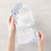 ArtsApp Elegant Dusty Blue Rose Gold Staub All In One Einladung (Abreißen)