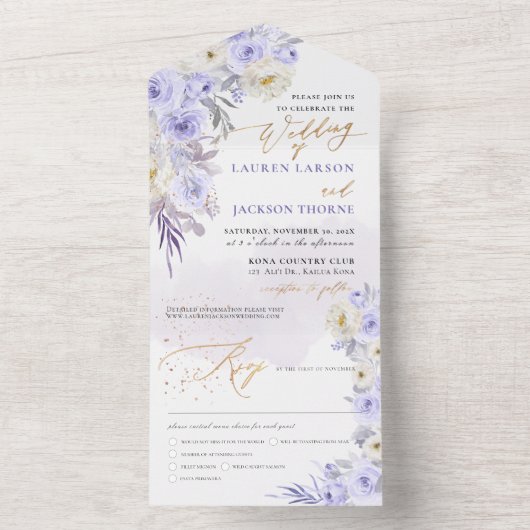 ArtsApp Elegant Dusty Lila Rose Gold Staub All In One Einladung (Innen Boden)