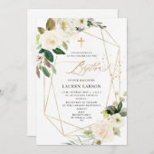 ArtsApp Elegant H2 Alabaster Cream Rose Taufe Einladung (Vorne/Hinten)