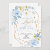 ArtsApp Elegant H2 Dusty Blue Rose Taufe Einladung (Vorne/Hinten)