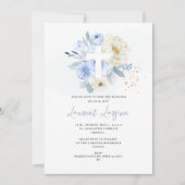 ArtsApp Elegant H2 Dusty Blue Rose Taufe Einladung (Vorderseite)