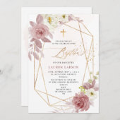 ArtsApp Elegant H2 Dusty Pink Roses Taufe Einladung (Vorne/Hinten)