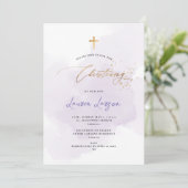 ArtsApp Elegant H2 Wasch Lila Christening Einladung (Stehend Vorderseite)