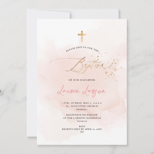 ArtsApp Elegant H2 Waschen Pink Taufe Einladung (Vorderseite)