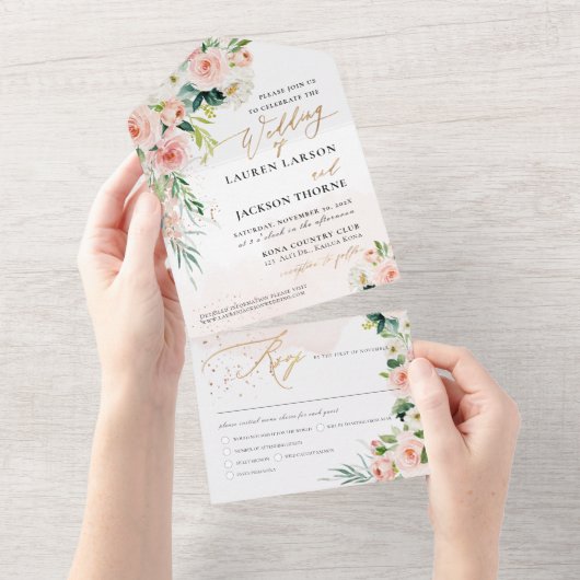 ArtsApp Elegant Rosa Rosen Gold Staub All In One Einladung (Abreißen)