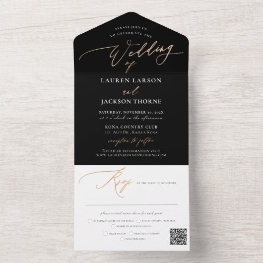 ArtsApp Elegante Imitate Gold Calligraphy Schwarz- All In One Einladung (Innen Boden)