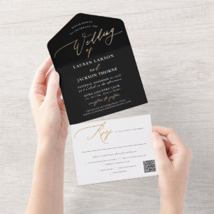 ArtsApp Elegante Imitate Gold Calligraphy Schwarz- All In One Einladung