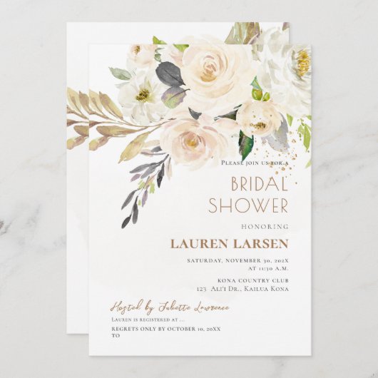 ArtsApp H2 Alabaster Cream Rose Brautparty Einladung (Vorne/Hinten)