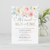 ArtsApp H2 Blush+Blue Rose Gender Reveal Shower Einladung (Stehend Vorderseite)