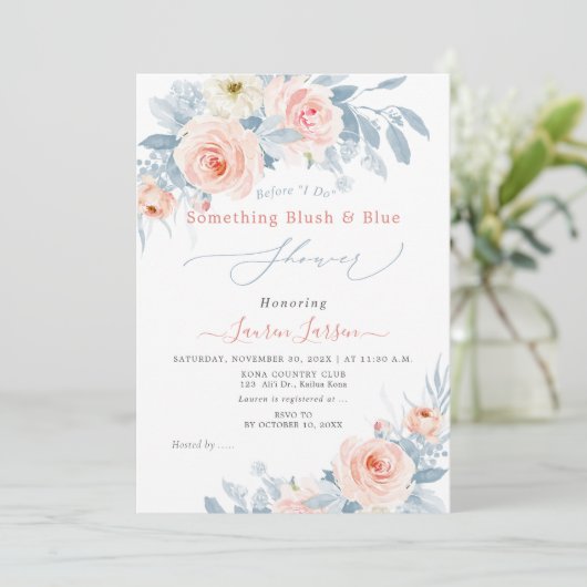 ArtsApp H2 Blush Pink Roses Brautparty Einladung (Stehend Vorderseite)