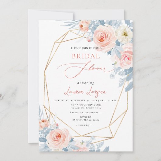 ArtsApp H2 Blush Pink Roses Brautparty Einladung (Vorderseite)