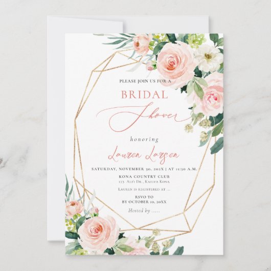 ArtsApp H2 Blush Pink Roses Brautparty Einladung (Vorderseite)