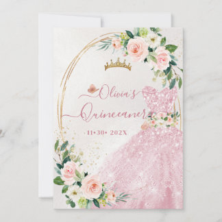 ArtsApp H2 Blush Pink Roses Sparkling Quinceanera Einladung