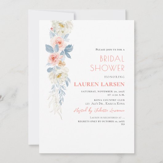 ArtsApp H2 Blush Roses Dusty Blue Foliage Einladung (Vorderseite)