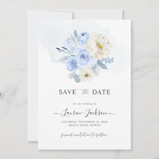 ArtsApp H2 Dusty Blue Rose Save the Date Karte (Vorderseite)
