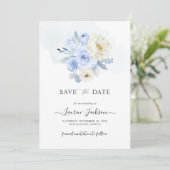 ArtsApp H2 Dusty Blue Rose Save the Date Karte (Stehend Vorderseite)