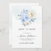 ArtsApp H2 Dusty Blue Rose Save the Date Karte (Vorne/Hinten)