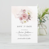 ArtsApp H2 Dusty Pink Roses Save the Date Karte (Stehend Vorderseite)