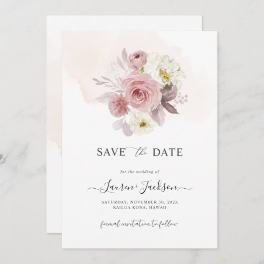 ArtsApp H2 Dusty Pink Roses Save the Date Karte (Vorne/Hinten)