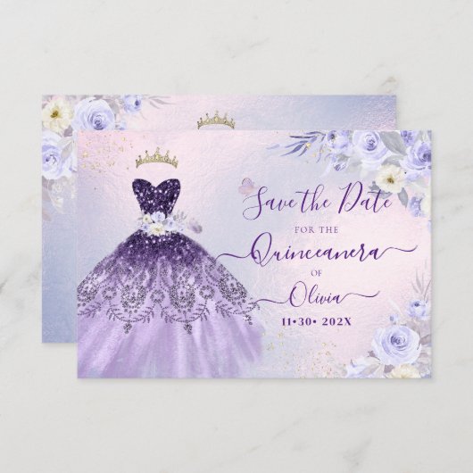 ArtsApp H2 Ombre Lila Sparkling Quinceanera Einladung (Vorne/Hinten)