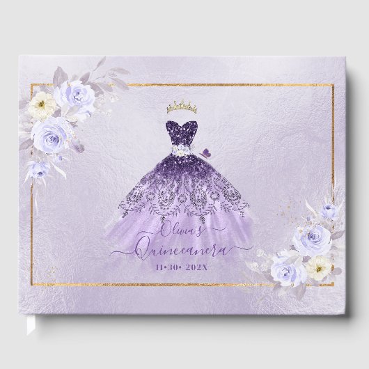 ArtsApp H2 Ombre Lila Sparkling Quinceanera Gästebuch (Vorderseite)