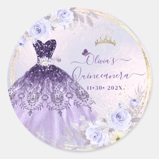 ArtsApp H2 Ombre Lila Sparkling Quinceanera Runder Aufkleber (Vorderseite)