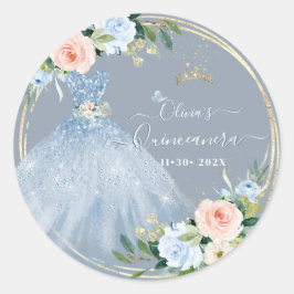 ArtsApp H2 Pink Blue Rose Sparkling Quinceanera Runder Aufkleber