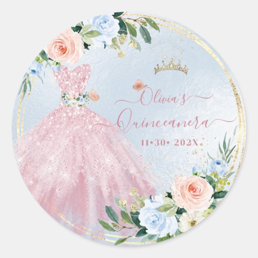 ArtsApp H2 Rose Rosa Sparkling Quinceanera Runder Aufkleber (Vorderseite)