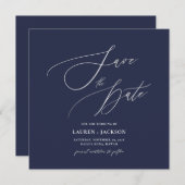 ArtsApp-Imitate Silver Calligraphy Navy Blue Save The Date (Vorne/Hinten)