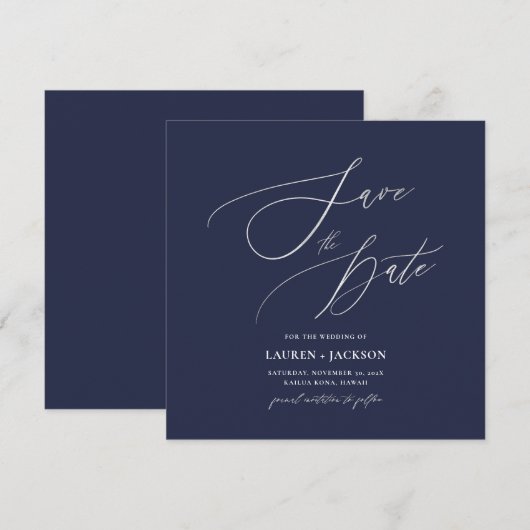 ArtsApp-Imitate Silver Calligraphy Navy Blue Save The Date (Vorne/Hinten)
