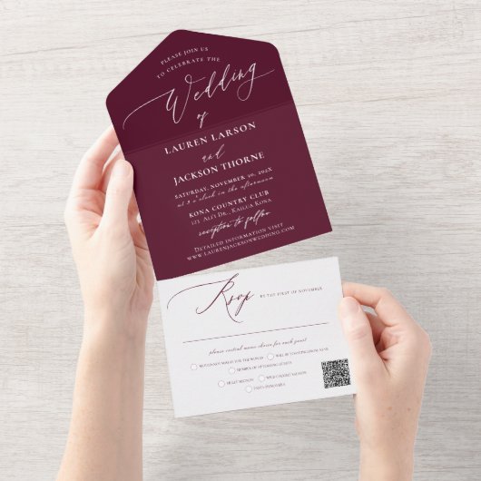 ArtsApp Moderne Kalligrafie Burgundy Wedding All In One Einladung (Abreißen)