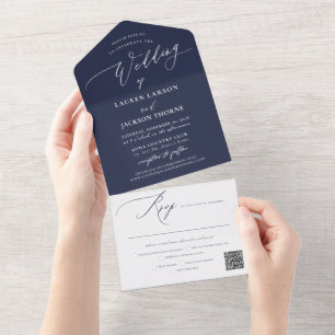 ArtsApp Moderne Kalligrafie Navy Blue Wedding All In One Einladung