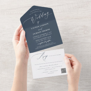 ArtsApp Moderne Kalligrafie Schieferblau Hochzeit All In One Einladung