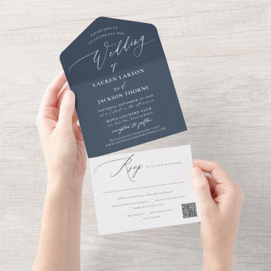 ArtsApp Moderne Kalligrafie Slate Blue Wedding All In One Einladung (Abreißen)