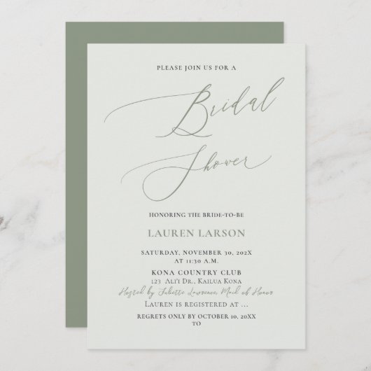 ArtsApp Olive+Sage Calligraphy Brautparty Einladung (Vorne/Hinten)