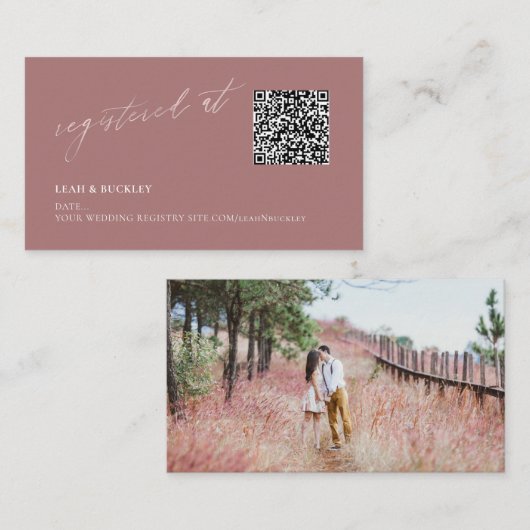 ArtsApp QR Code Registry Dusty Rose Blush Script Begleitkarte (Vorne/Hinten)