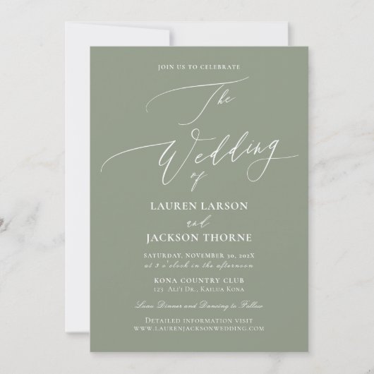 ArtsApp Sage Green Luxe Calligraphy Wedding Einladung (Vorderseite)