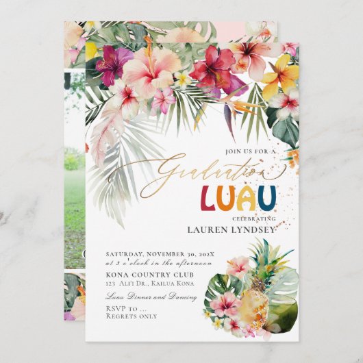 ArtsApp Tropical Paradise Abschluss Luau Einladung (Vorne/Hinten)