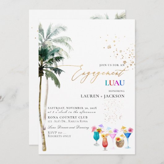 ArtsApp Tropical Paradise Breeze Palms Luau Einladung (Vorne/Hinten)
